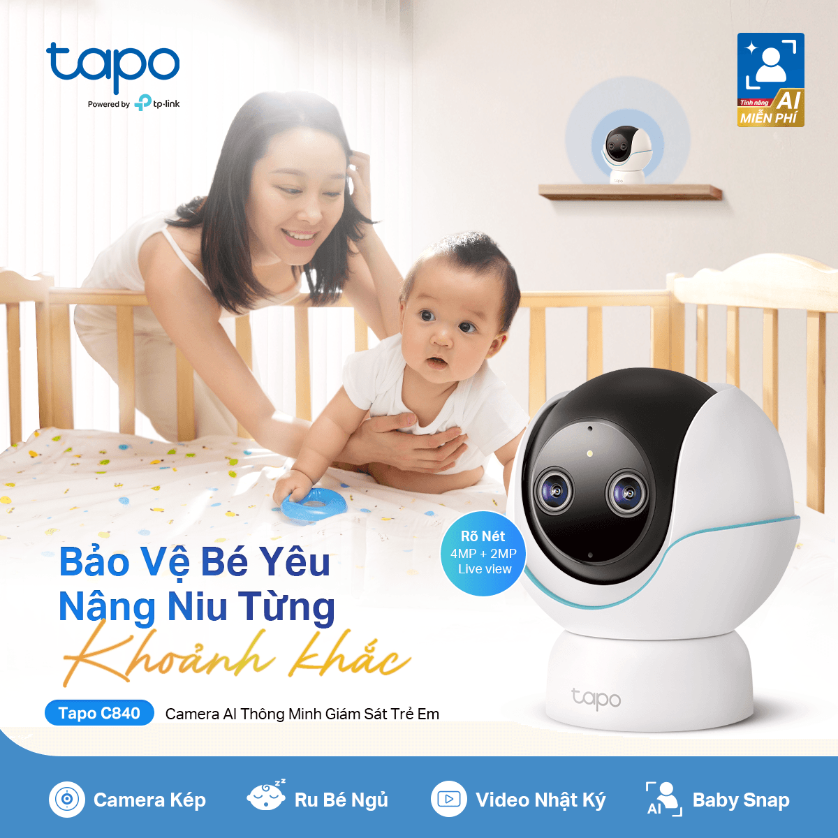 Camera IP giám sát trẻ em 360 độ 4MP TP-Link Tapo C840