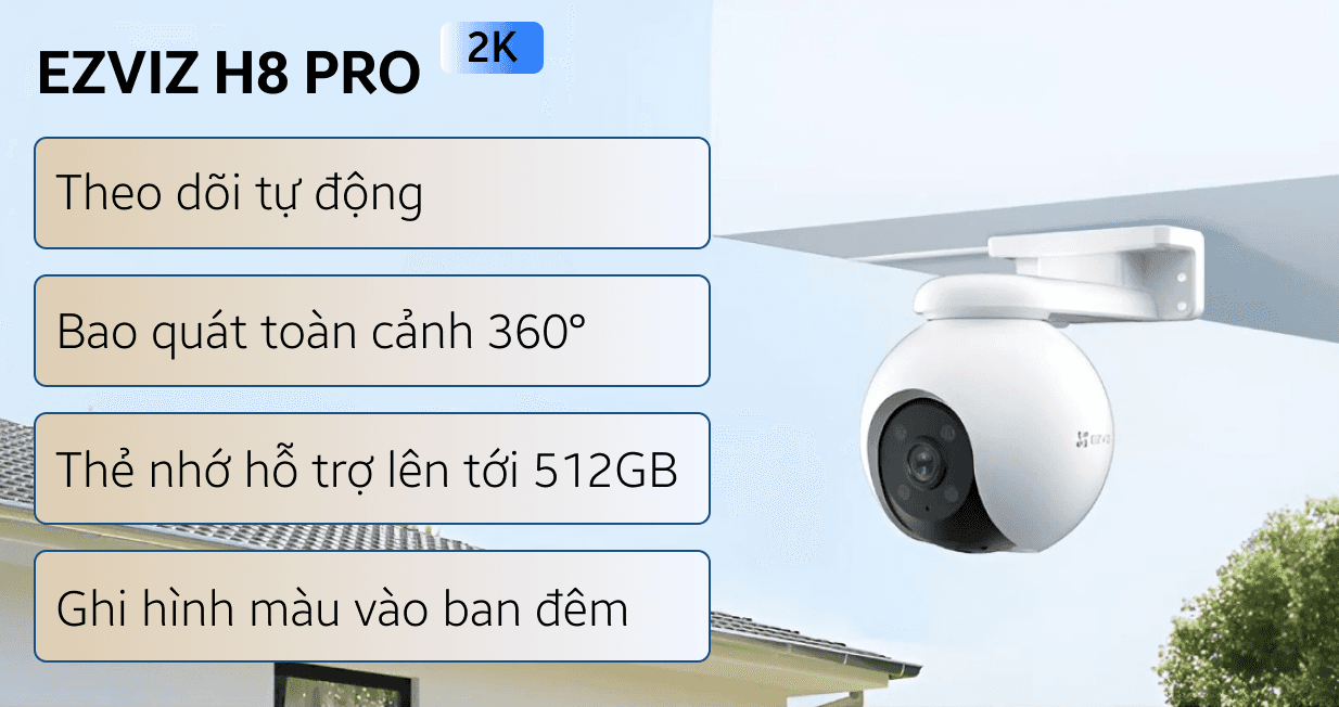 Camera IP ngoài trời 360 độ 3MP EZVIZ H8 Pro 2K Full Color