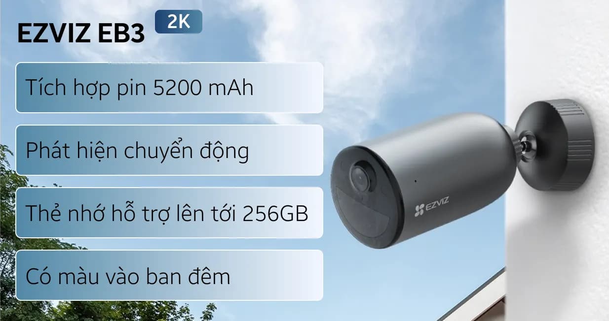 Camera IP ngoài trời 3MP EZVIZ 4G EB3 2K dùng pin năng lượng