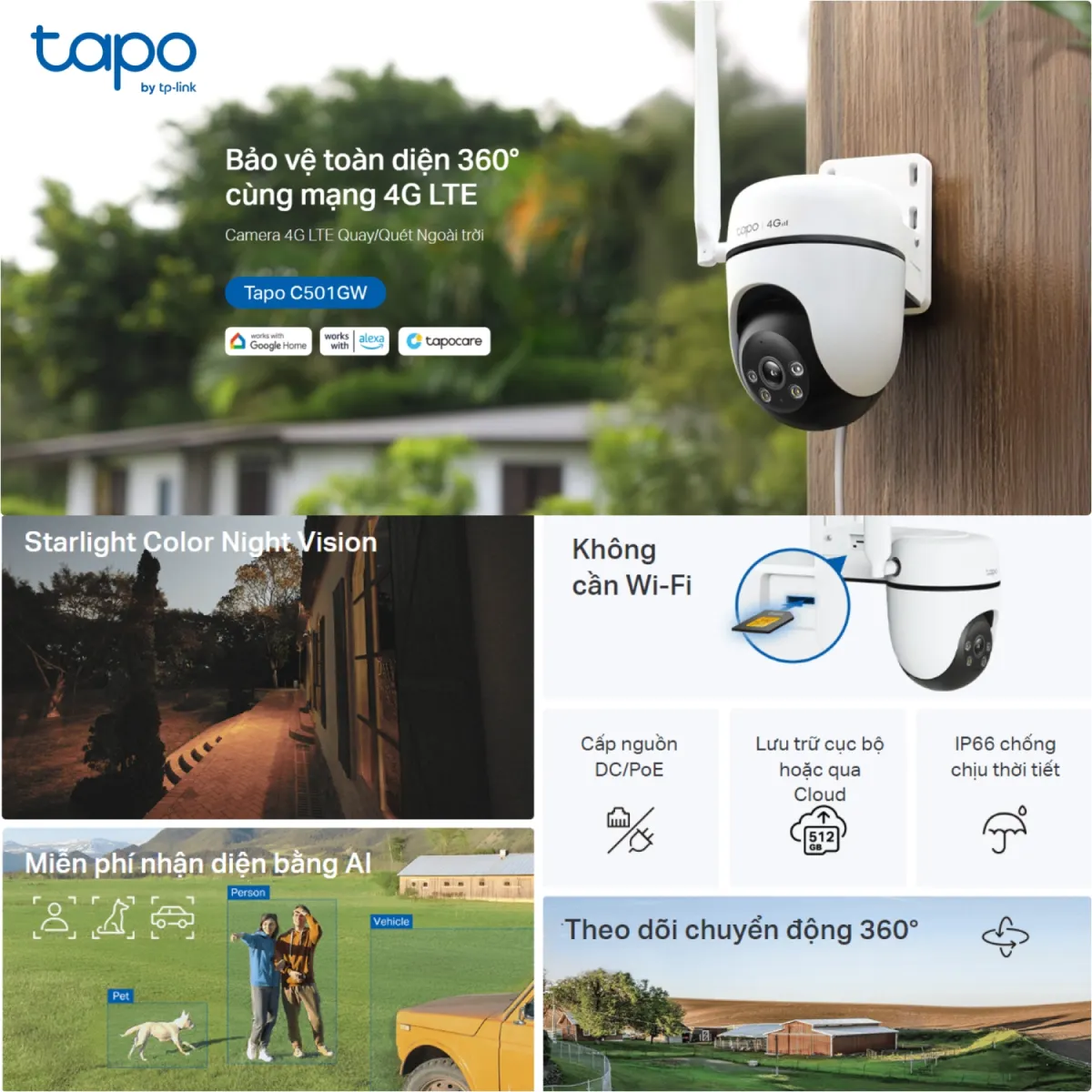 Camera IP 4G ngoài trời 360 độ 2MP TP-Link Tapo 4G C501GW